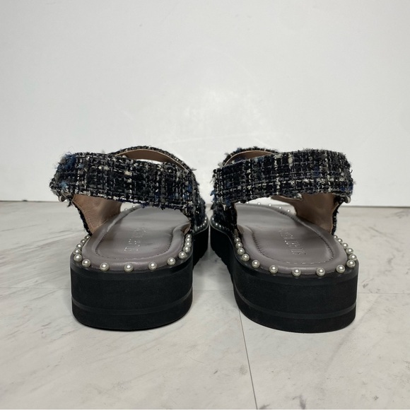 New! Stuart Weitzman Zoe Lift Embellished Tweed Sandal 8 1/2 B - Picture 3 of 14